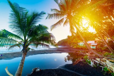 Guadeloupe Grande Anse kıyısında parlayan güneş