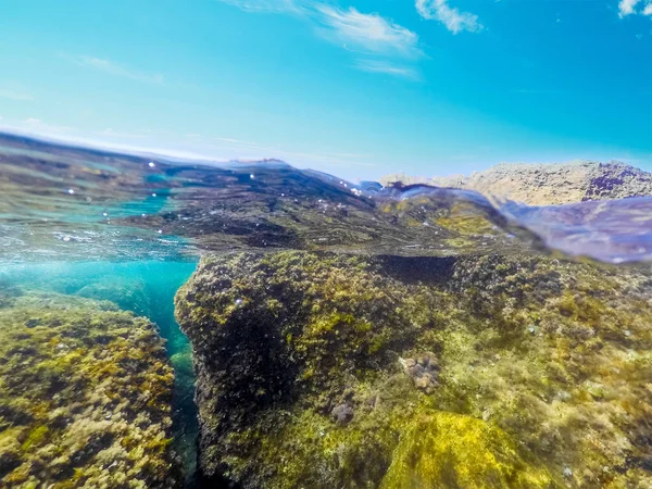 Split uderwater utsikt över Sardinien klart vatten — Stockfoto