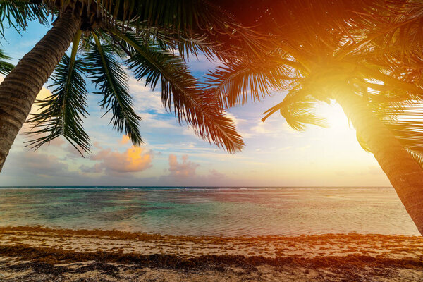 Солнце светит над пляжем Буа Джолан на закате
 