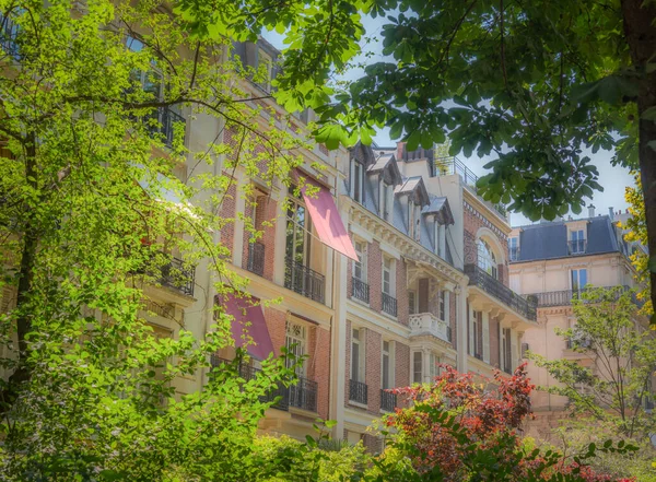 Elegantní Budova Vidět Přes Zelené Stromy Paříži Francie — Stock fotografie