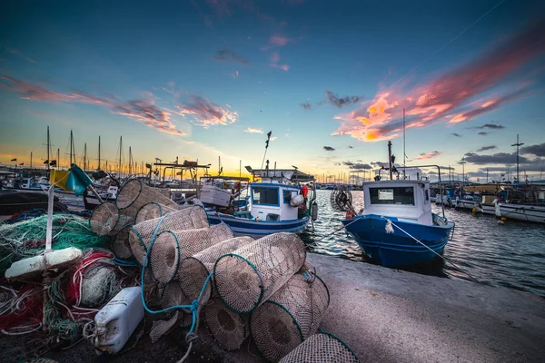 Fishing Pots Alghero Harbor Sunset Sardinia Italy — Stock Photo, Image