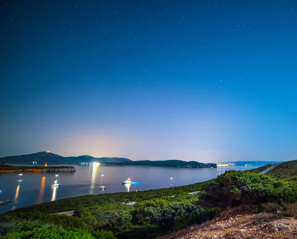 Sterrenavond Boven Porto Conte Bay Sardinië Italië — Stockfoto