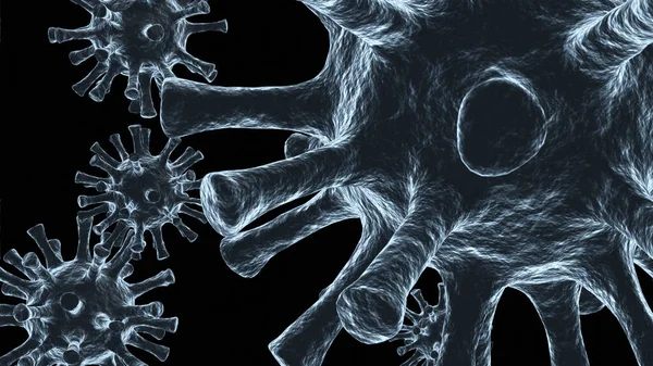 黑色背景下几种病毒的3D说明 — 图库照片