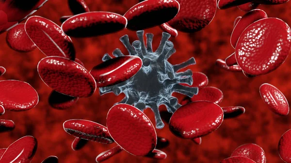 Иллюстрация Вируса Окруженного Несколькими Клетками Крови — стоковое фото