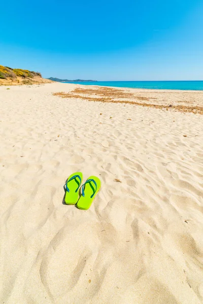 Flip Flops Hvid Strand Sommeren Sardinien Italien - Stock-foto