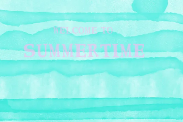 Welcome Summertime Written Turquoise Watercolor Background — Stock Photo, Image