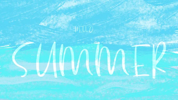 Hello Summer Written Turquoise Blue Watercolor Background — Stock Photo, Image