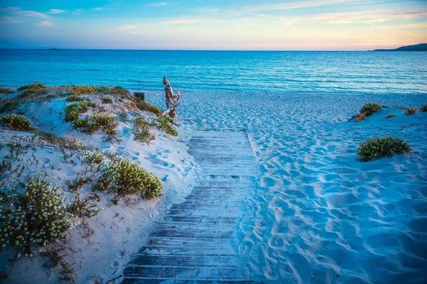 Wooden Boardwalk Maria Pia Beach Sunset Maria Pia Beach Lies — Stock Photo, Image