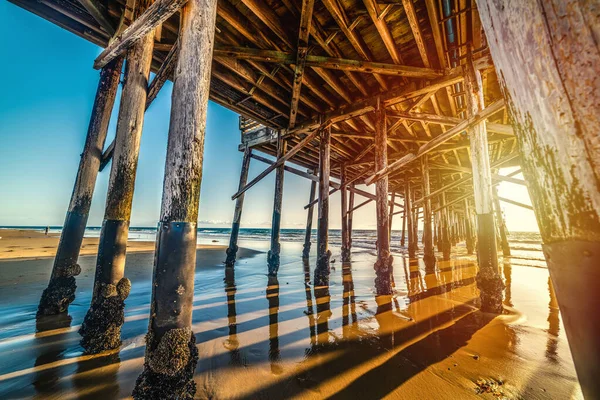 Newport Beach Muelle Madera Visto Desde Suelo Atardecer Condado Orange —  Fotos de Stock