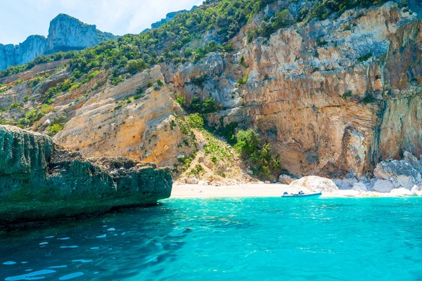 Rubber Boat Beautiful Cala Mariolu Sardinia Italy — Stock Photo, Image