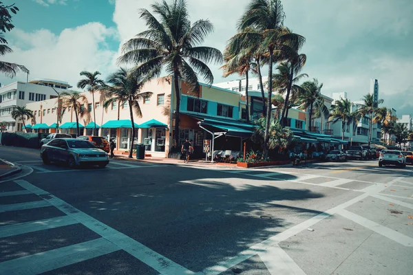 Miami Beach Usa Februari 2019 Het Stadsleven Wereldberoemde Ocean Drive — Stockfoto