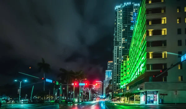 Kleurrijke Nacht Centrum Miami Verenigde Staten — Stockfoto