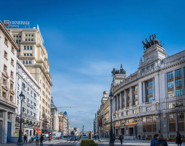 Madrid Ocak 2020 Madrid Şehir Merkezinde Calle Alcala Şehir Hayatı — Stok fotoğraf