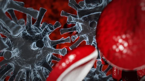 Ілюстрація Макрозображення Сірих Вірусів Кров Яних Клітин — стокове фото