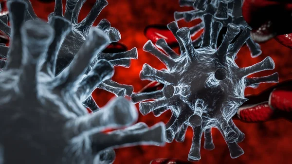 Kan Hücreleriyle Çevrili Birkaç Virüsün Tasviri — Stok fotoğraf