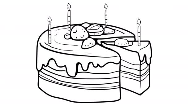 Cake Birthday Whiteboard Animation Footage Alpha Channel — Stock Video