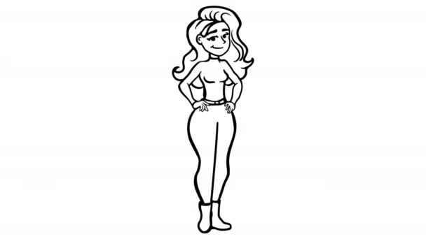 Girl Standart Whiteboard Animace Záběry Alfa Kanálem — Stock video