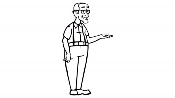 Dziadek Pokaż Białą Tablicę Animacji Materiał Kanałem Alfa — Wideo stockowe