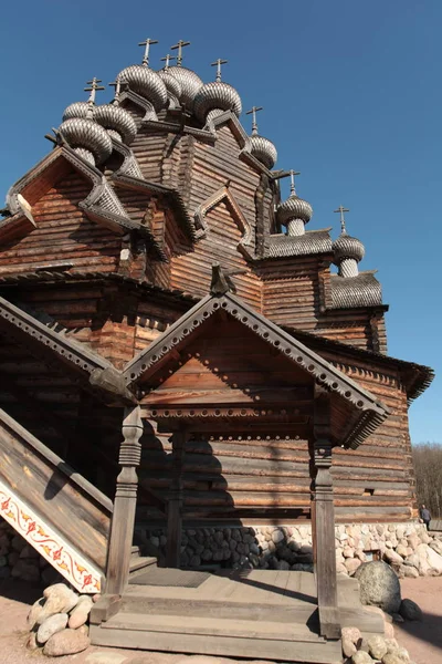 Portico Una Chiesa Ortodossa Legno Architettura Legno Del Nord Russo — Foto Stock