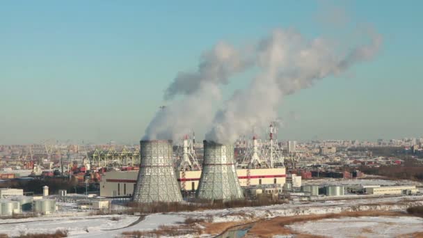 Thermische Elektriciteitscentrale Verwarming Van Een Grote Stad Winter — Stockvideo