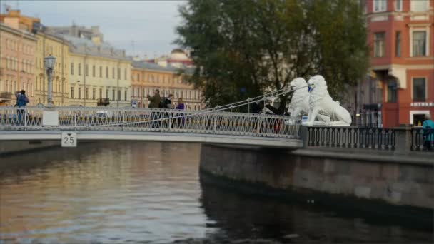 Petersburg Russia October 2018 View Ancient Lion Bridge Time Lapse — Stock Video
