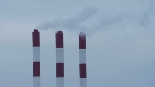 Smoking Striped Chimneys Thermal Power Station Time Lapse — Stock Video