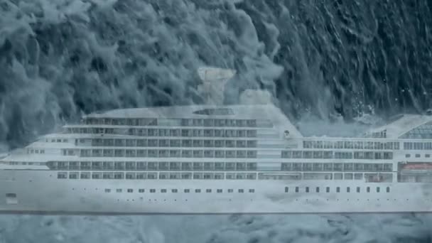 Storm Rogue Wave Falls Cruise Ship — Stock Video