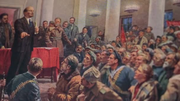 Lenin Beszél Kongresszus Szovjetek Mellé Elvtársak Sztálin Trockij Illusztráció 1952 — Stock videók