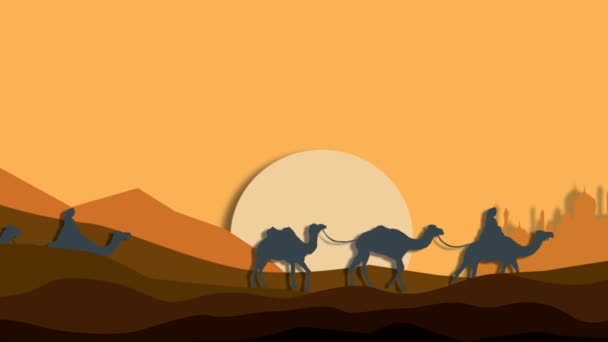 Caravana Camellos Desierto Arte Del Papel Animación — Vídeo de stock