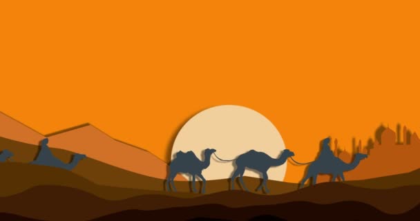 Camel Caravane Dans Désert Animation Papier Art — Video
