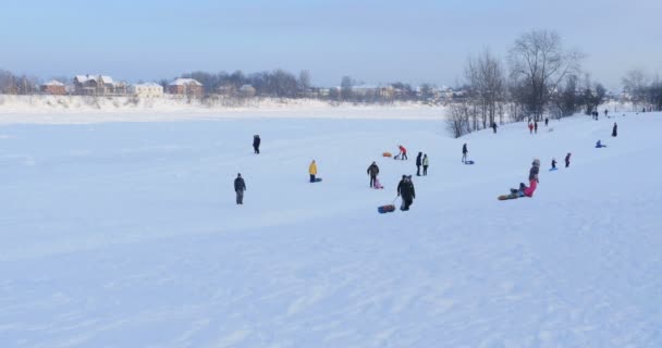 Glissière Hiver Personnes Enfants Détendre Dans Nature — Video