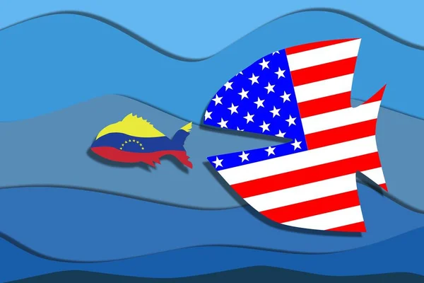 Petit Poisson Couleur Drapeau Venezuela Tombe Bouche Énorme Poisson Prédateur — Photo