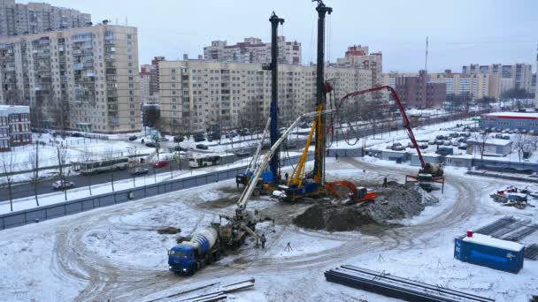 Conducción Pila Sitio Construcción Lapso Tiempo — Vídeo de stock