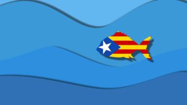 Catalonia kocaman bir yırtıcı balık İspanya, kağıt sanat animasyon ağız içine düşüyor