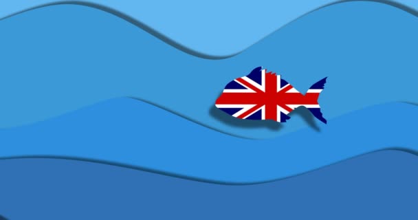 伟大的英国和欧洲剪影鱼之间的政治情况纹理国旗 — 图库视频影像