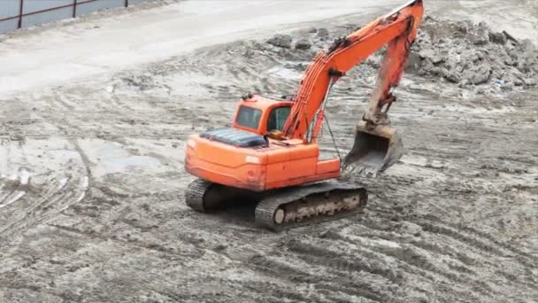 Gele Graafmachines Bouw Siteweergave Time Lapse — Stockvideo