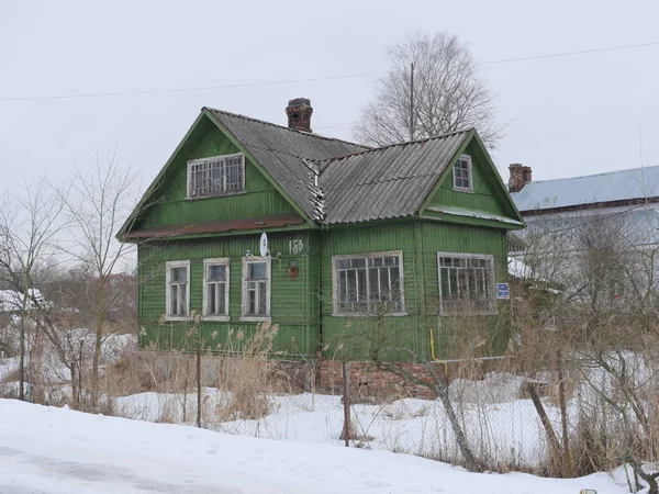 Russland Leningrader Gebiet März 2016 Typisches Holzhaus Der Sowjetischen Bauzeit — Stockfoto