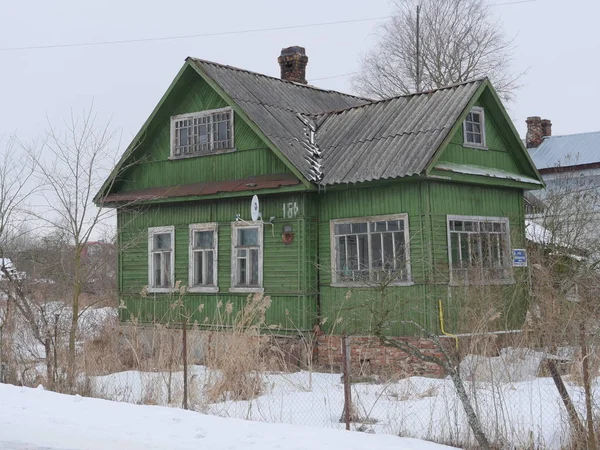 Rusia Región Leningrado Marzo 2016 Casa Madera Envejecida Construcción Soviética —  Fotos de Stock