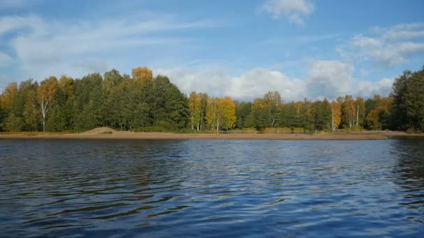 Blauer Fluss Gelb Wald Herbst Landschaft — Stockvideo