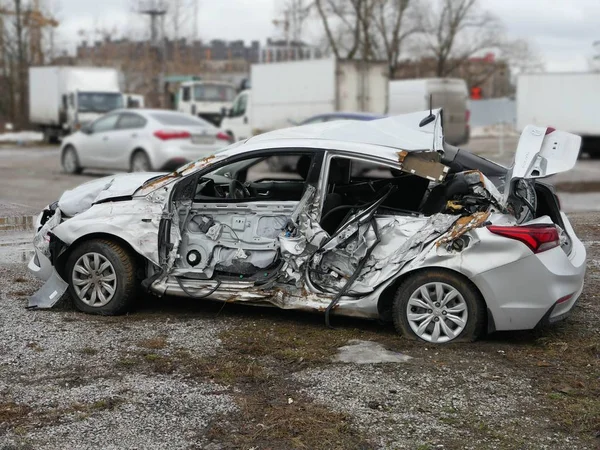 Petersburg Russia April 2019 Terrible Car Accident Hyundai Solaris Airbags — Stock Photo, Image