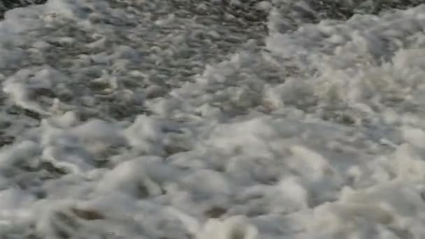 Poderosa Corriente Agua Blanca Superficie Espumosa Una Corriente Agua Cámara — Vídeo de stock