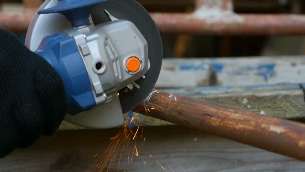 Cutting Metal Angle Grinder Slow Motion Close — Stock Video