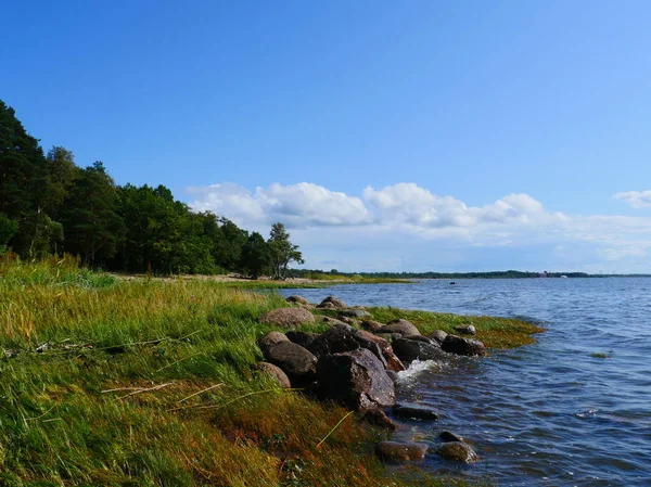 湖の岩だらけの海岸 夏の風景 フィンランド — ストック写真