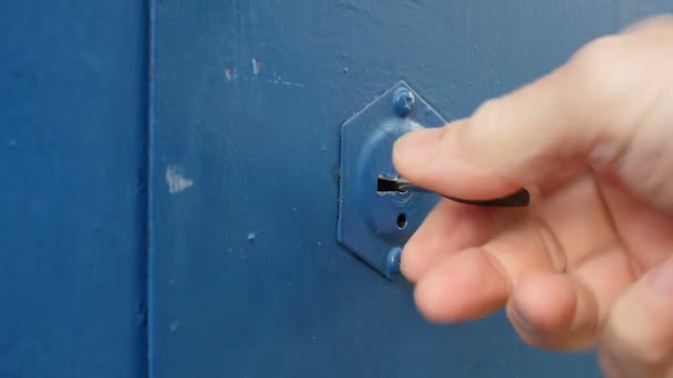 Person Turns Key Keyhole Close — Stock Video