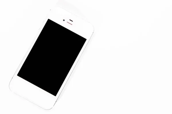 Σύγχρονη Λευκό Smartphone Μια Σκοτεινή Οθόνη Και Λευκό Φόντο — Φωτογραφία Αρχείου