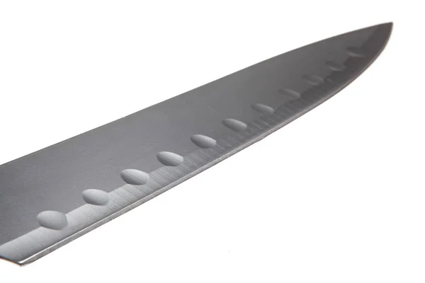 Duży Nóż Kuchenny Ostrze Zbliżyć Izolowane Białym Tle — Zdjęcie stockowe