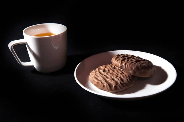 Small Snack Cookies Tea Isolated Black Background — Stock Photo, Image