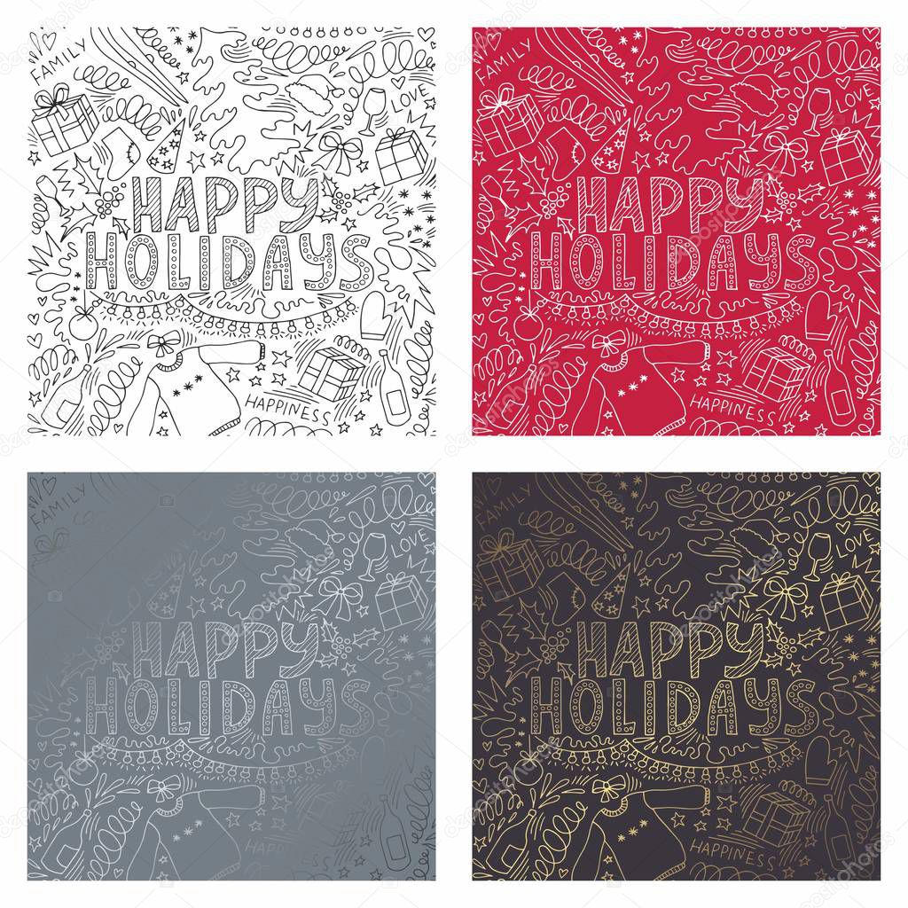A set of Christmas cards with gold and silver. Vector decorative pattern