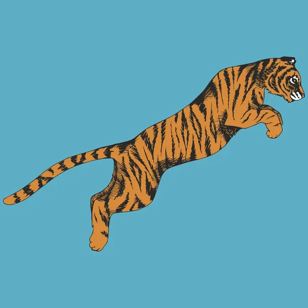 Tigre Num Salto Ilustração Vetorial Desenho Manual — Vetor de Stock