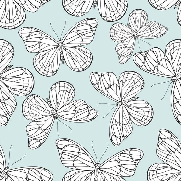 Butterflies Hand Drawing Vector Gentle Seamless Pattern Design — Stock Vector
